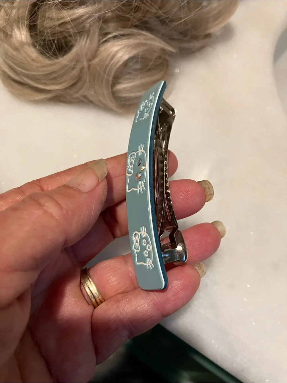 “Hello Kitty” Motif Hair Barrette with Rhinestone Accents